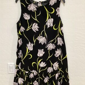 HALOGEN SLEEVELESS BLACK AND WHITE TULIP FLORAL DRESS